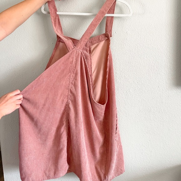 Blush Pink Corduroy Overall Dress with Pockets - Picture 2 of 3